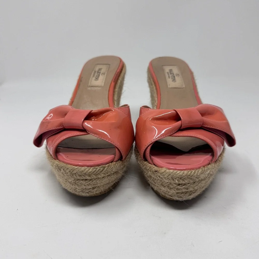 Valentino Garavani Mena Bow Espadrille Wedge Sandals – Pink Patent EU 36